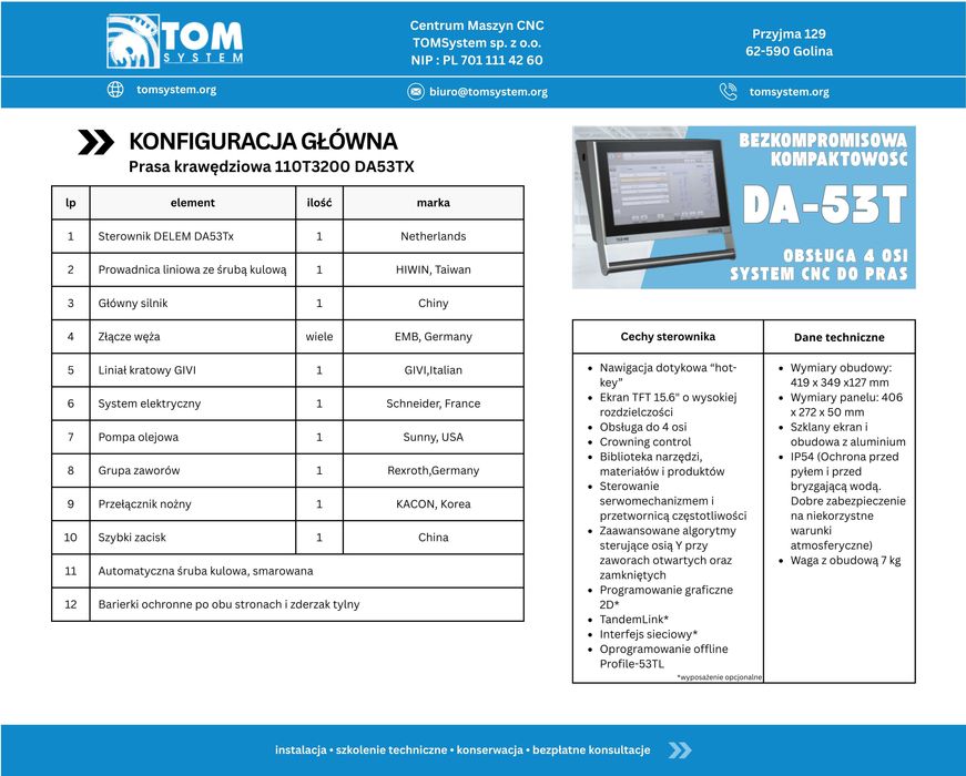 Prasa Krawędziowa 110T3200 DELEM DA53Tx