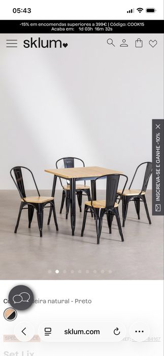 Mesa e 4 cadeiras Sklum - madeira e aço lix verde menta