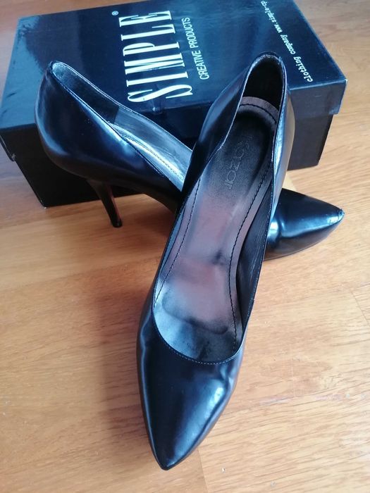 Szpilki Kazar - czarne, skóra lakierowana, wysoki obcas