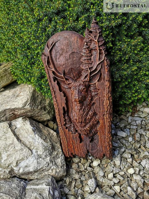 Płaskorzeźba JELEŃ prezent dla myśliwego 40 cm