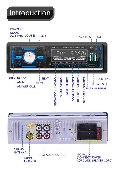 Rádio 1din FM RDS Antena Dab+ USB Leitor Cartão AUX-in Bluetooth Novo