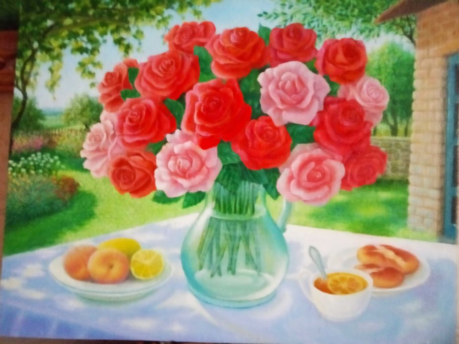 картина маслом ДВП розмір 55*45 *наша дача*