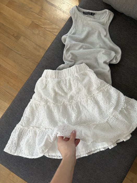 Біла  бавовняна спідниця з воланами рюшами -джинсова спідниця H&M