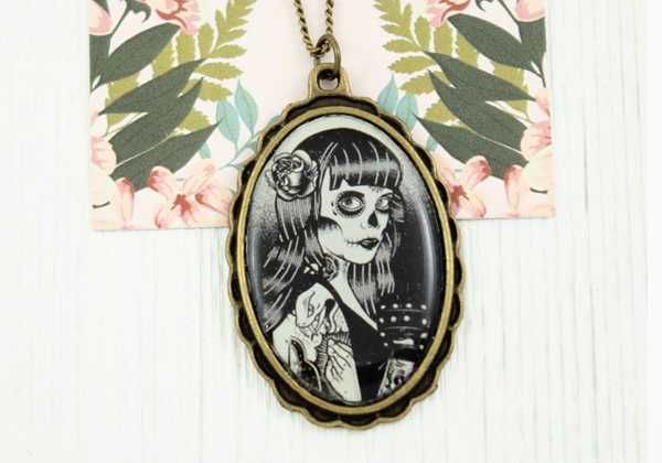 nowy wisiorek LA MUERTA vintage retro czaszka NB138