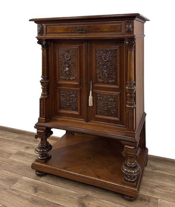 KOMODA KABINET antyk XIX w rzeźb. ANIOŁY PUTTA kolumny SZAFA z szufl.