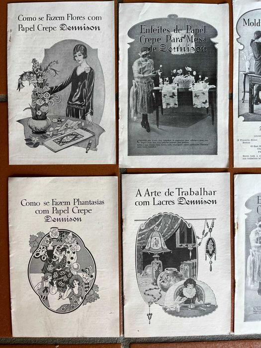 14 Folhetos de trabalhos manuais em papel crepe Dennison – anos 20/30