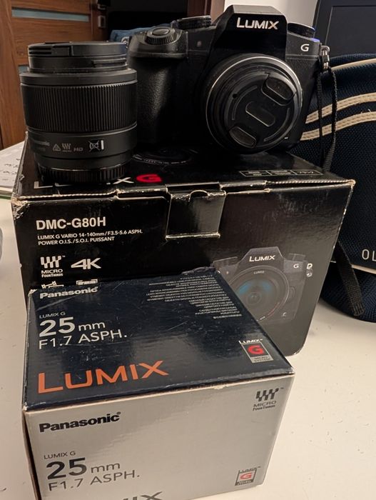 Aparat Panasonic G80 + Olympus 14-42mm, Panasonic 25mm,dodatkii!