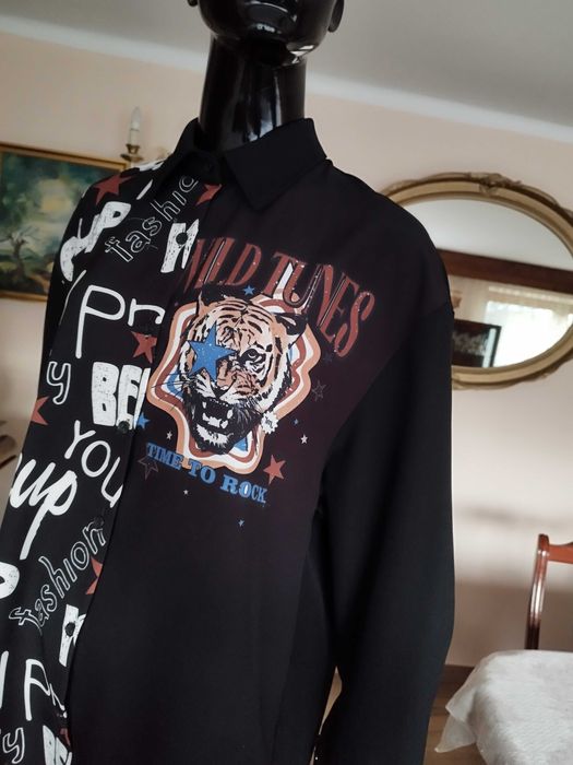 %_ITALY_koszula/ bluzka_napisy/tygrys styl kenzo - 38/44 - czarna