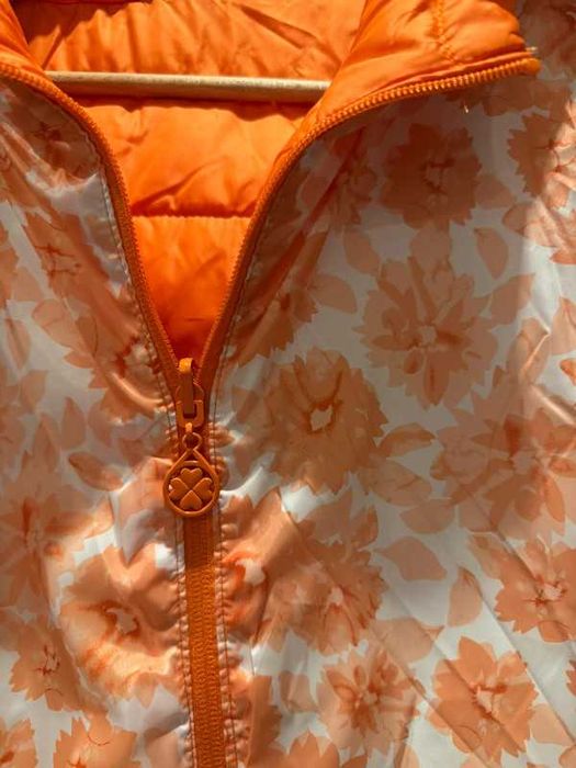 Piękna dwustronna neonowa kurtka wiosna lato pomarańczowy kwiaty