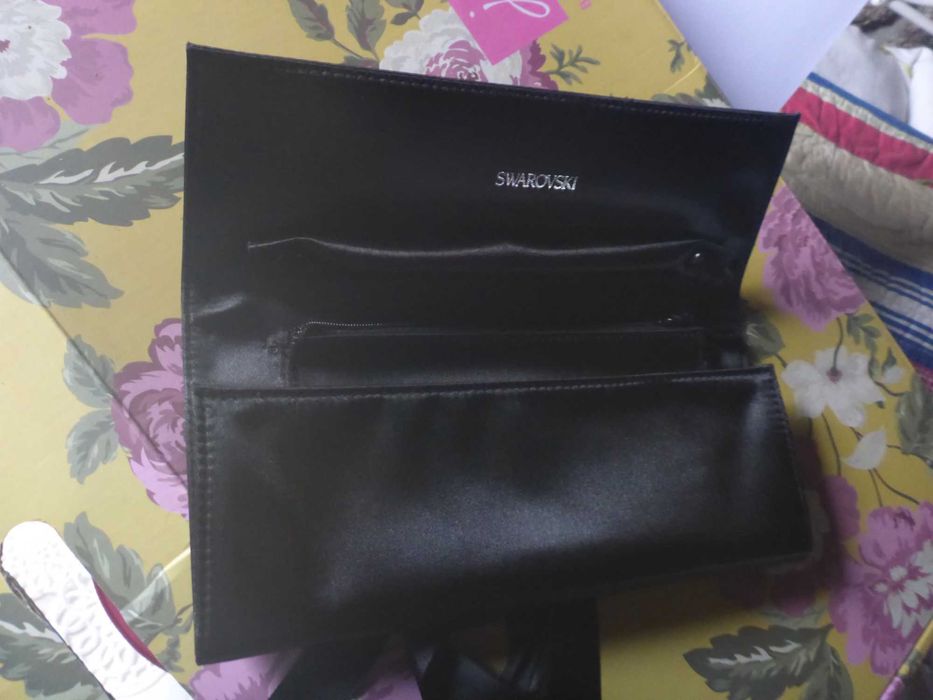 Swarovski Clutch preta de setim com um laço carteira Cerimónia GENUÍNA