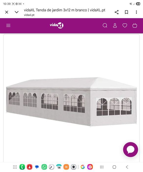 Tenda de Jardim branca 3m largura x 12m de comprimento