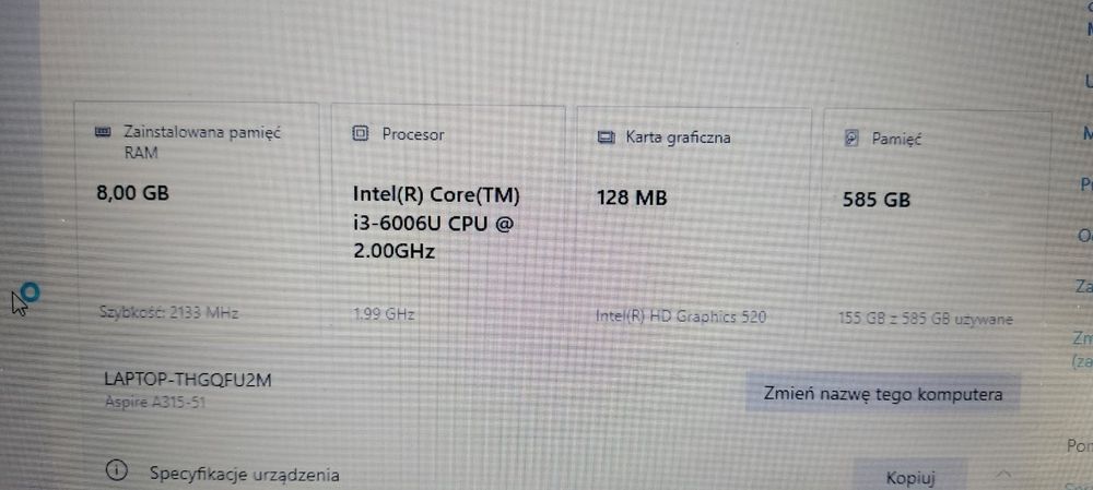 Laptop acer aspire3 a315