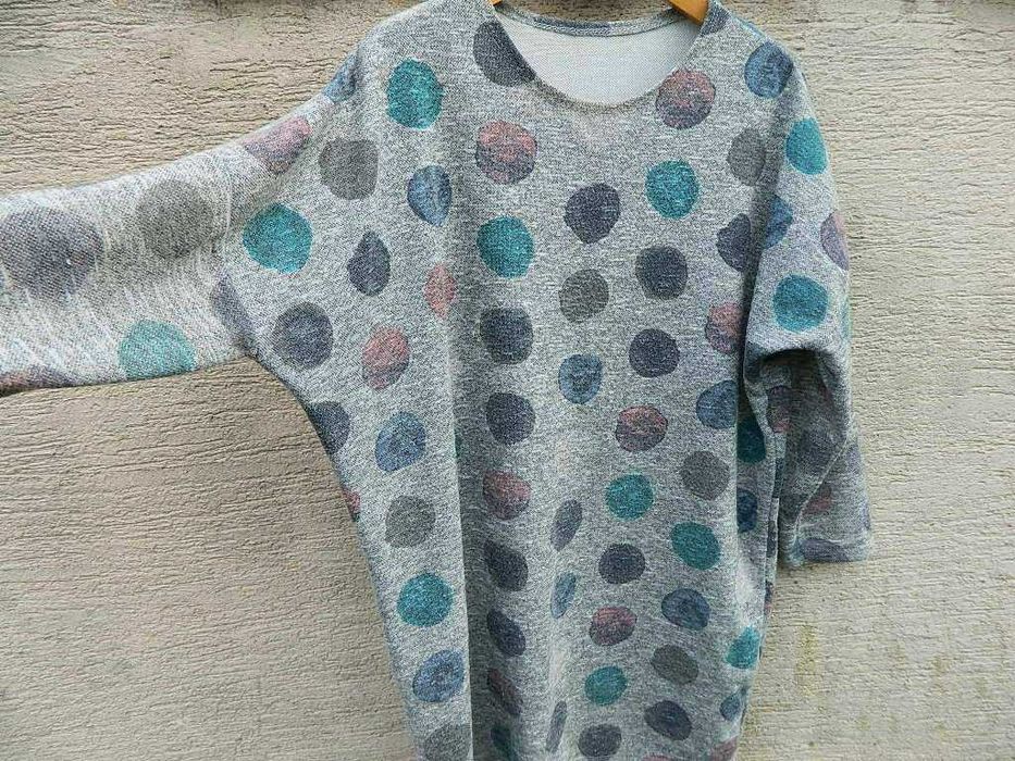 Luźna asymetryczna tunika w duże kropki, oversize 44/46