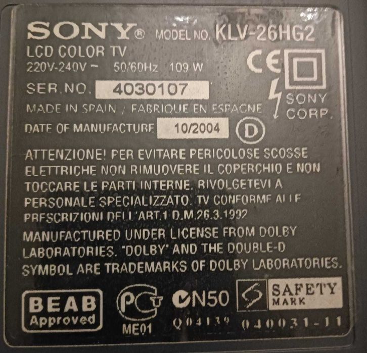 TV LCD Sony WEGA 26” – Vintage – Com comando e cabos – A funcionar