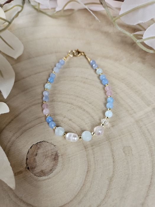 Bransoletka kamienie naturalne Larimar Perła naturalna Kryształ Jadeit