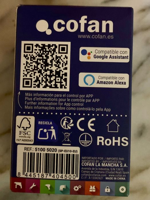 Ficha Inteligente Cofan Wi-Fi Nova na Caixa Alexa Google Smart Life