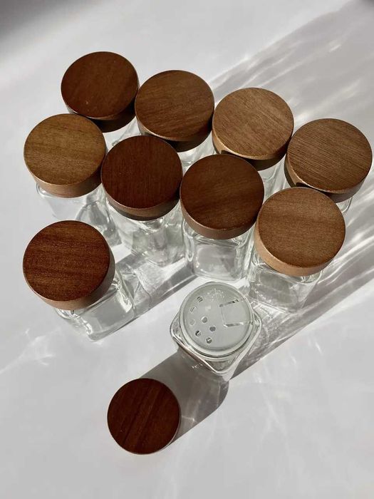 Набір баночок для спецій з деревʼяною кришкою 10 шт, 120 мл