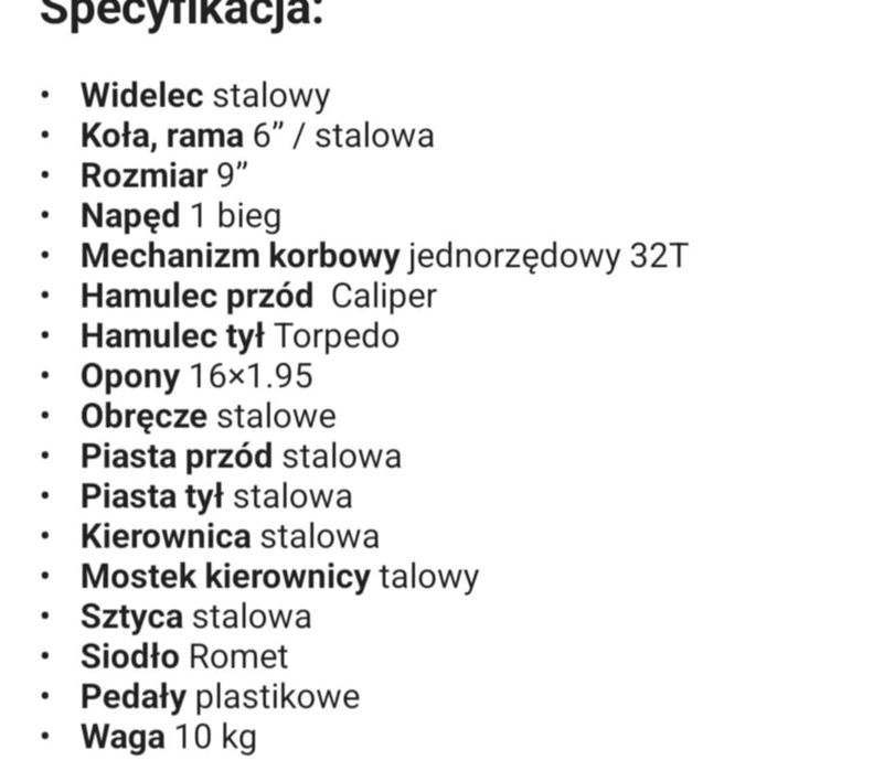 Rower dla dziewczynki 16 cali Romet Tola