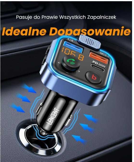 Transmiter samochodowy Bluetooth FM, szybka ładowarka LENCENT BT23