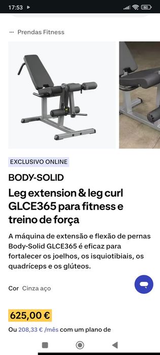 Máquina leg curl/leg extension body solid como nova