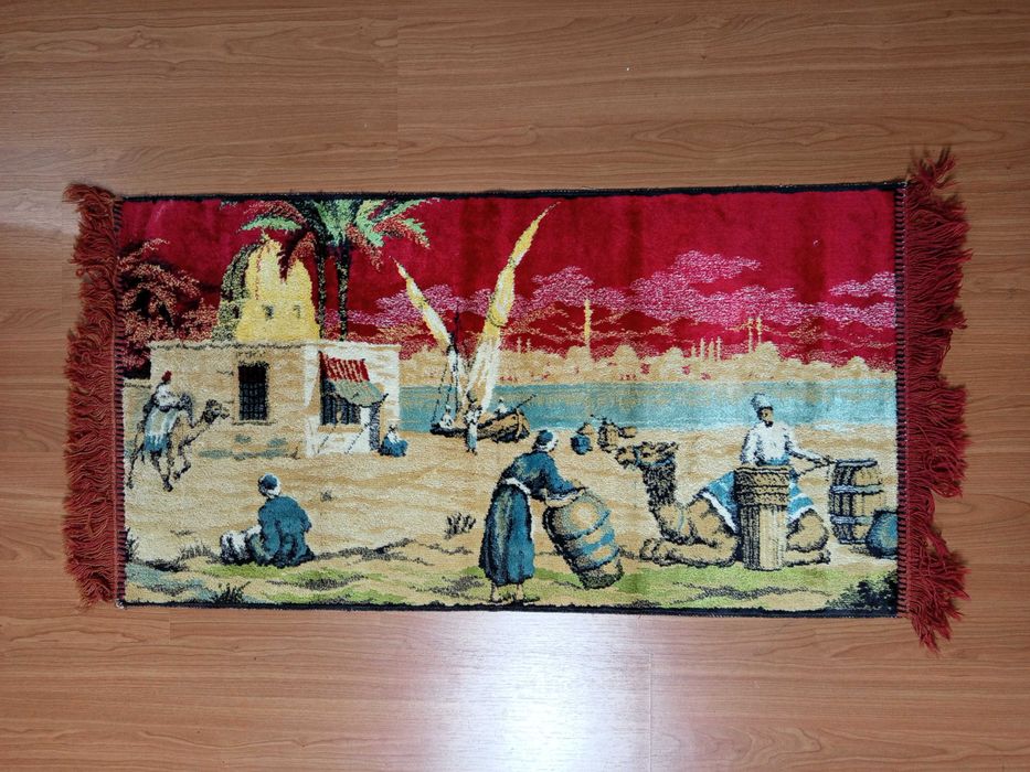 Tapeçaria antiga de parede original cena EGIPTO Vintage 108x51 cm