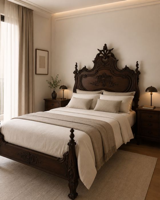 Cama de Casal Antiga em Madeira Maciça – Elegância e Carácter