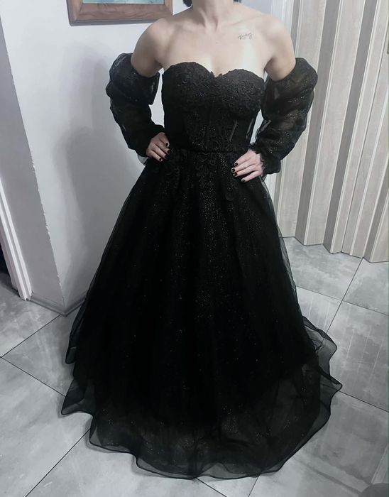 Suknia balowa karnawałowa na studniówke maxi czarna S 36