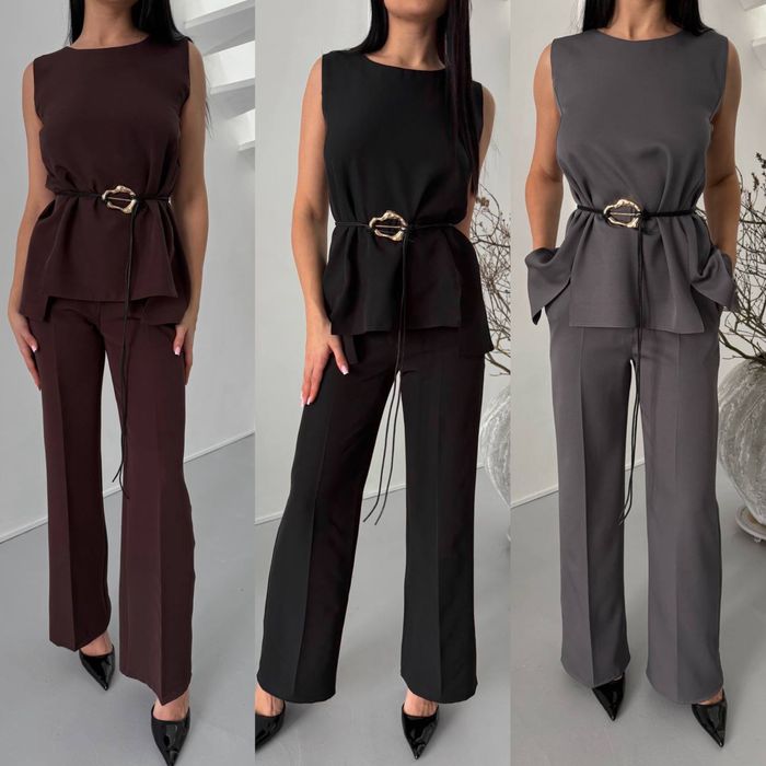 Женский костюм с брюками 42-48 с поясом Жіночий костюм брючний супер