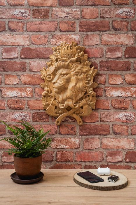 Ozdoby z drewna, drewniane ozdoby na ścianę, dekoracje z drewna, lew