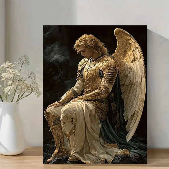 Drzewna Ramka Na Tkaninie - St. Michael the Archangel