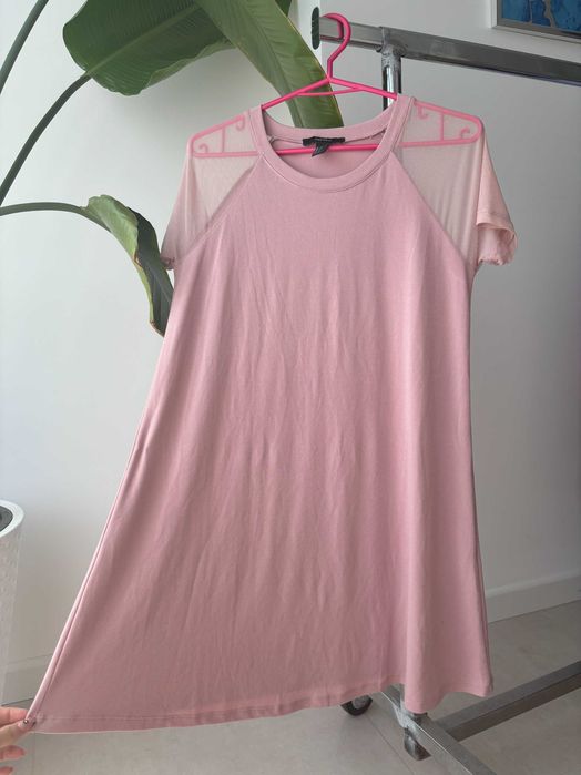 Sukienka forever21 rozowa zwiewna letnia M 38 pudrowy roz rose rekaw