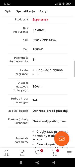 Wielofunkcyjny robot Esperanza Cooking Master