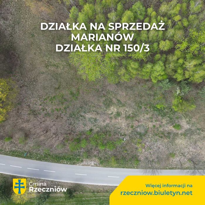 Gmina Rzeczniów sprzeda działkę budowlaną nr 150/3 w Marianów