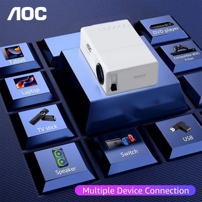 Projetor AOC LED HD com ligação ao telemóvel – até 80”
