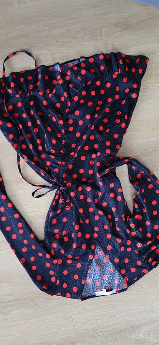 Asos Satynowa czarna sukienka w kropki S