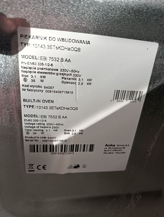 Piekarnik do zabudowy Amica