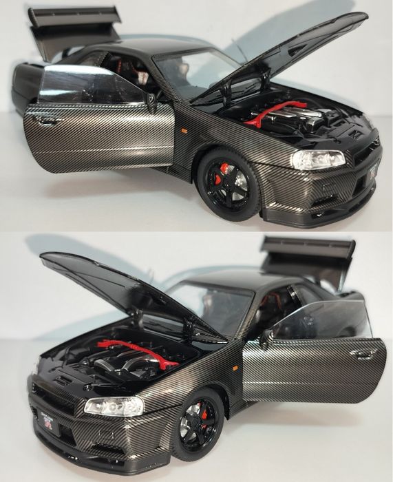 Nissan Skyline GT-R R34 Carbon модель 1:24 Jinlifang Металл звук свет