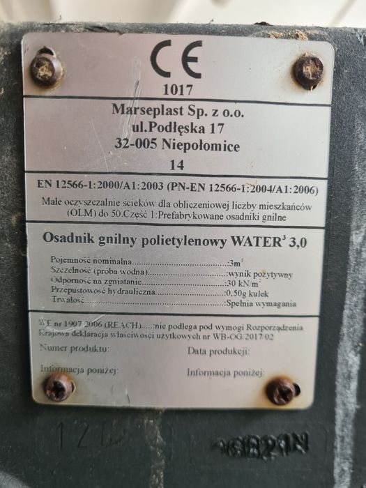 Zbiornik na wodę deszczową 3.0m Nowy