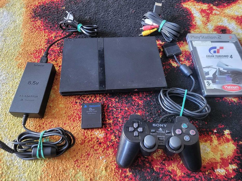Konsola PlayStation 2 PS2 Slim SCPH-75004, Pad, Okablowanie, Karta 8MB