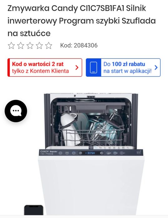 NOWA zmywarka candy 45cm do zabudowy +transport