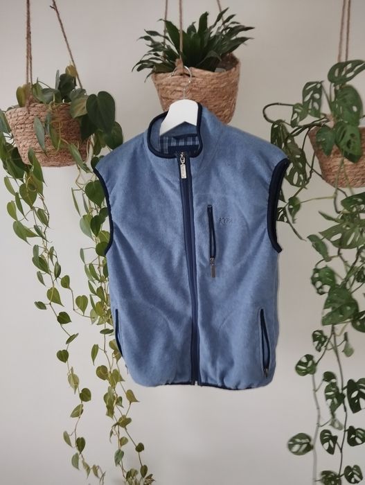 Damski bezrękawnik, polarowy, niebieski, z kieszeniami, sportowy, jeźd