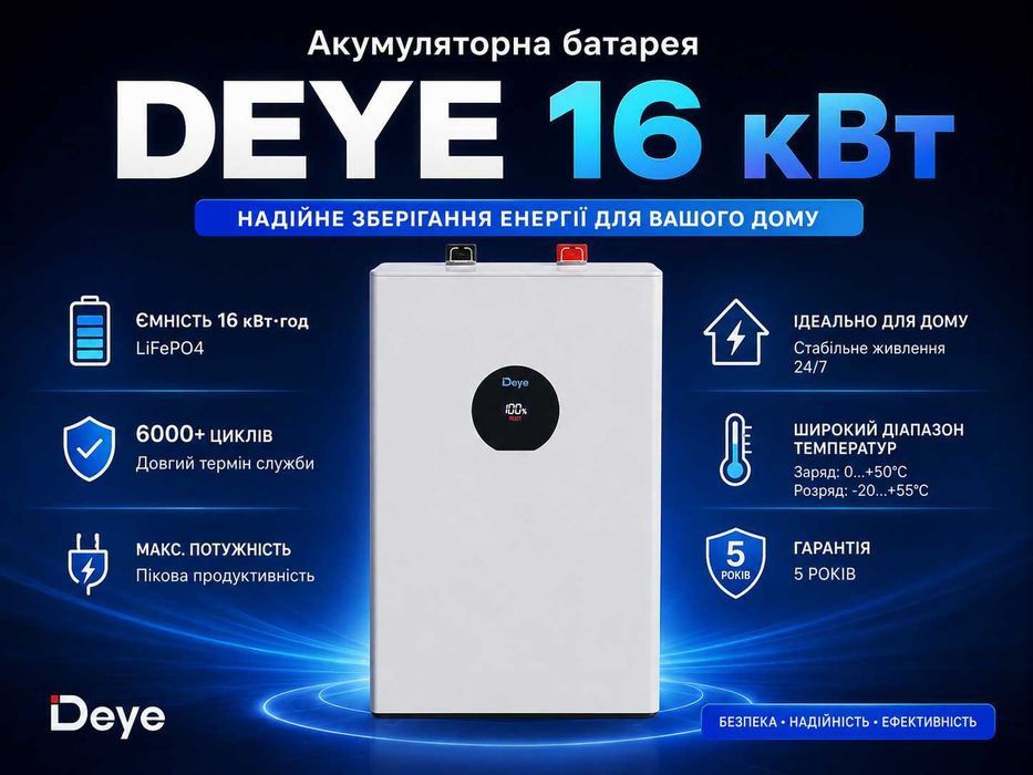 У наявності! Deye 16кВтч - 1980 дол. Акумуляторна батарея Deye SE-F16-C LiFePO4 51.2V/314AH, 16 кВтч