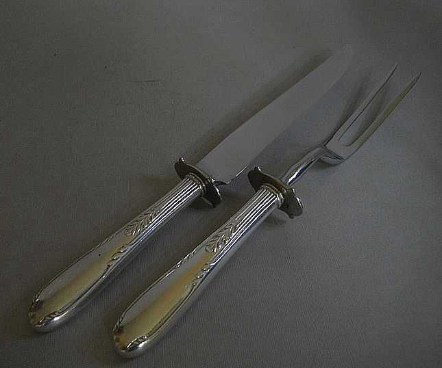 Винтажный набор для нарезки мяса, серебро 925/сталь, коробка, Англия