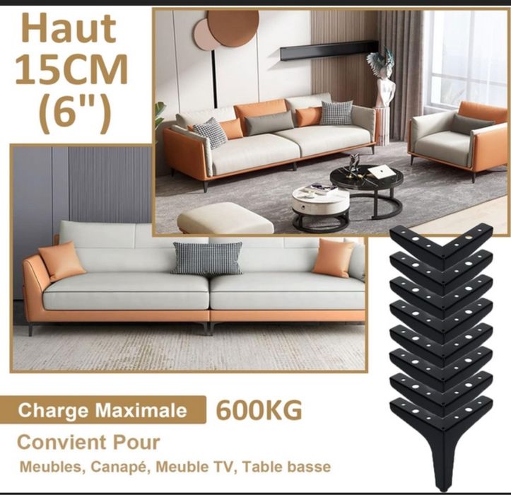 Nóżki meblowe 15 cm, metalowe, czarne, 8 SZTUK, 800kg