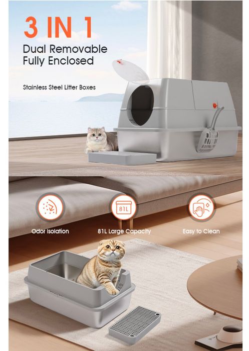 Caixa de Areia para Gatos em Aço Inoxidável - Como Nova