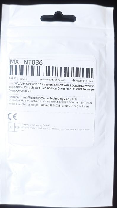 WIFI 6 AX900 + BLUETOOTH 5.3 (2-в-1) USB адаптер