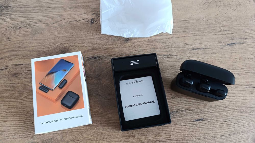 Mikrofon bezprzewodowy krawatowy 2 sztuki USB-C powerbank