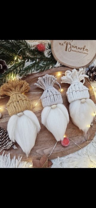 Bombki ręcznie robione box handmade świąteczne ozdoby mikołaje makrama