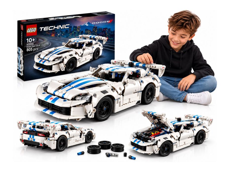 LEGO Technic 42234 Dodge Viper GTS-R Samochód Sportowy Klocki 805 Elementów Silnik V10 Model Auta 30 Cm Dla Dzieci 10+ Na Prezent