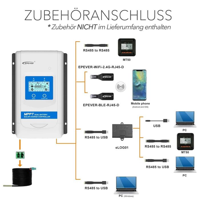 DuoRacer DR2210N-20A Solar Charge Controller EPEVER MPPT with Bluetooth + WiFi64170309756289121